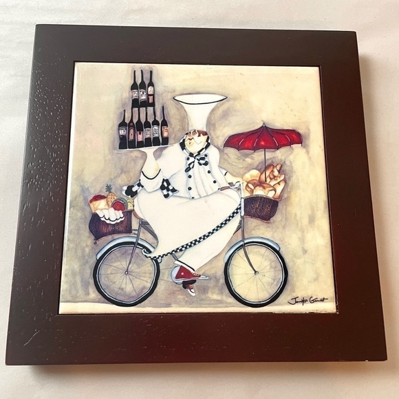 Jennifer Garant ‘Fat Chef’ Tile Trivet Wood Frame Decor - Picture 13 of 15